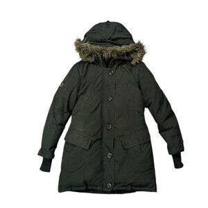 Superdry Rookie Down Parka Military Jacket Fur Lined Hood Black Womens Sz Small